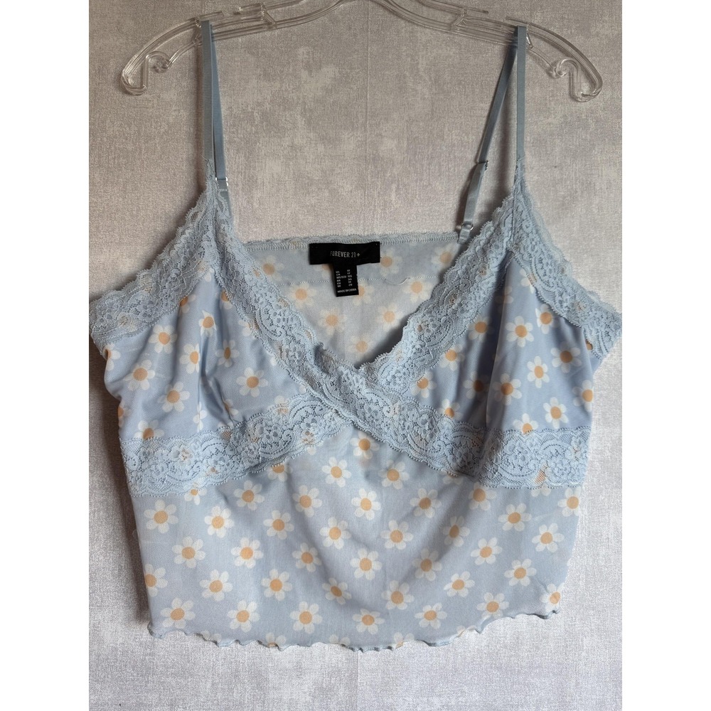 Forever 21 Fairy Babydoll Womens 1X Daisy Floral Lace Trim Adjustable Straps Top